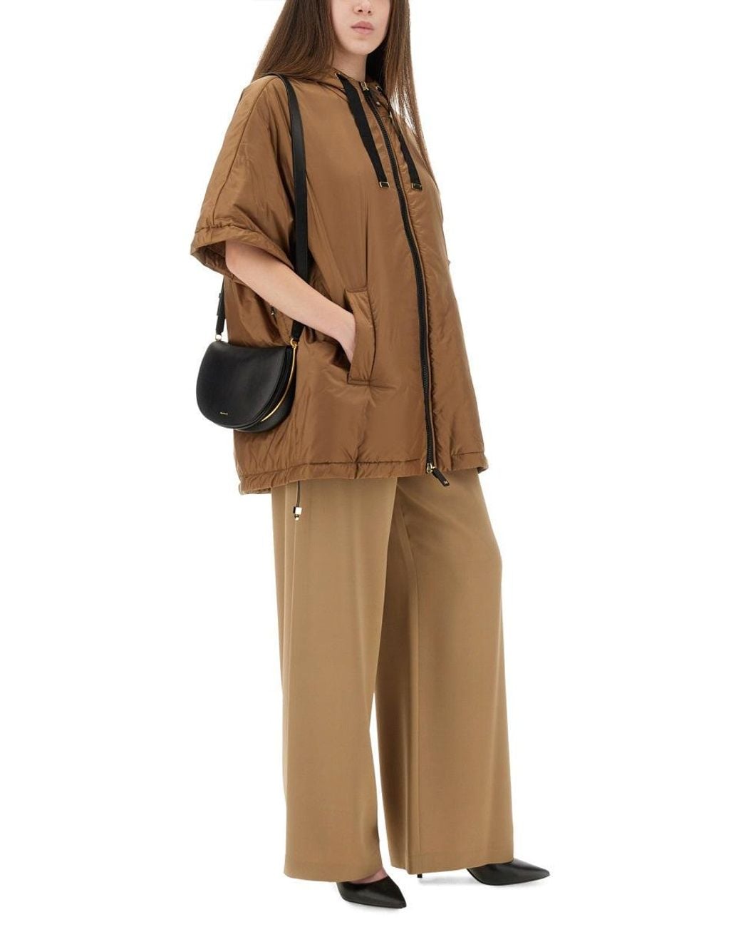 Max Mara Brown Padded Cape With Hood Coats