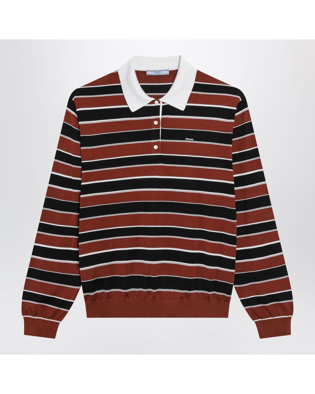 Prada Red Rust/ Striped Silk Polo