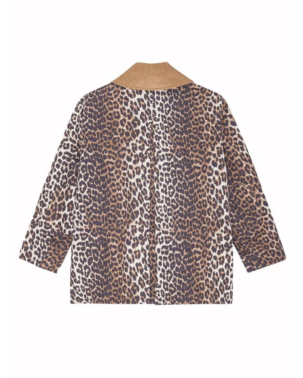 Ganni Brown Canvas Midi Leopard Print Jacket