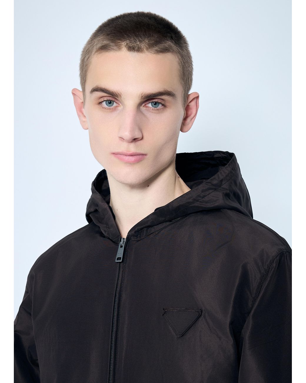Prada Blue Silk Hooded Jacket for men