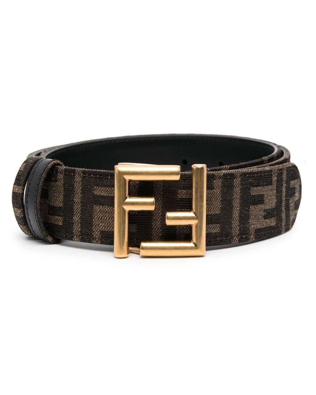 ベルト FENDI FF LEATHER AND FABRIC REVERSIBLE BELT FF Squared Belt Leather Black | Fendi