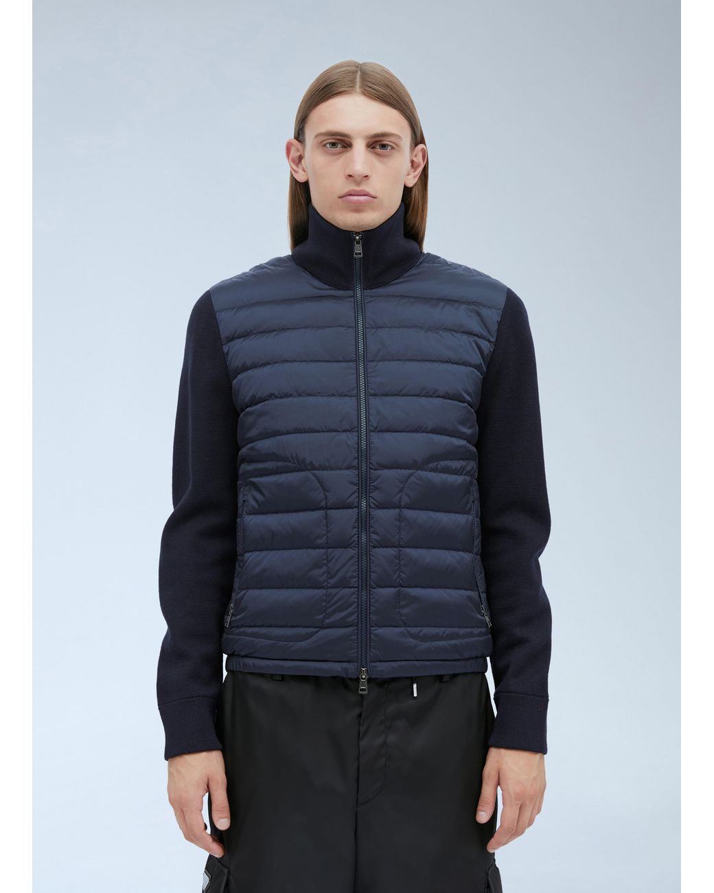 Moncler Blue Logo Patch Zip-Up Cardigan for men