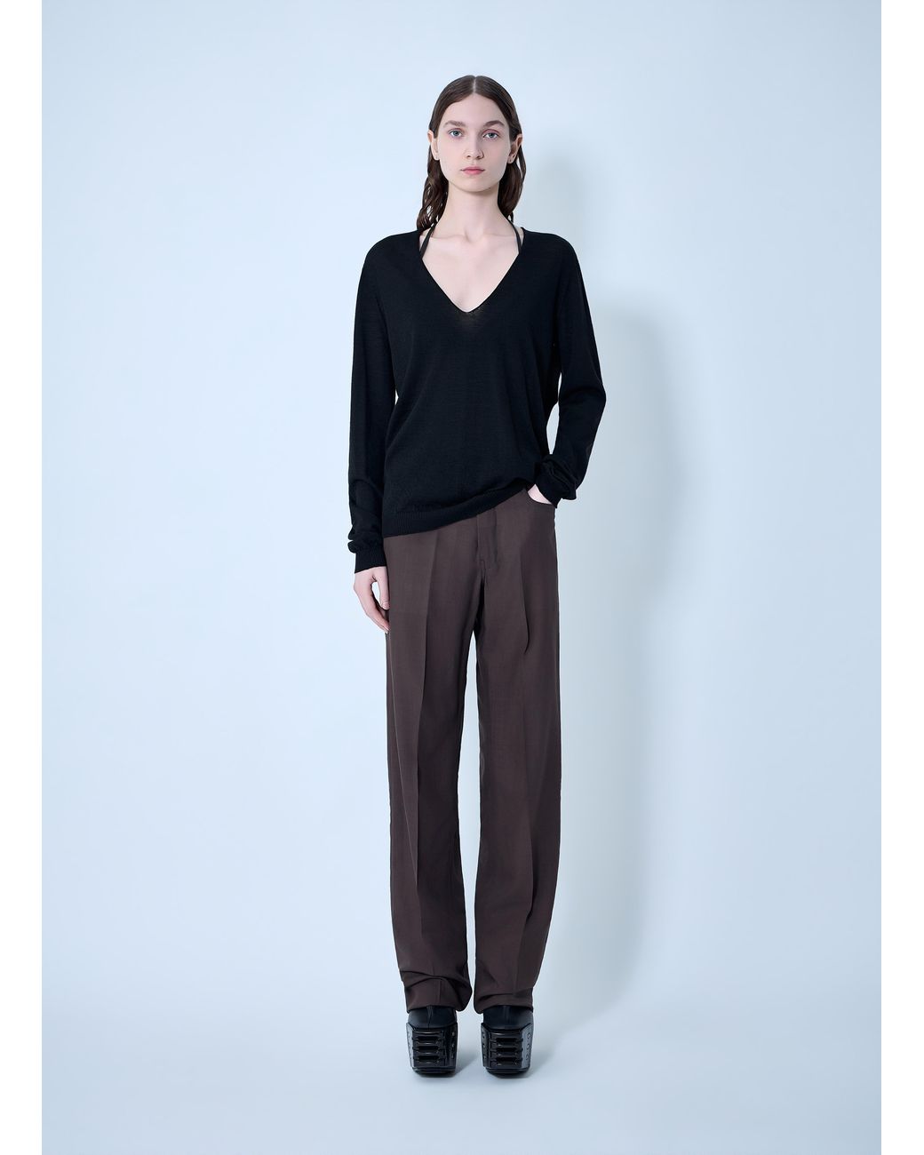 Rick Owens Blue V Neck Pull Knit