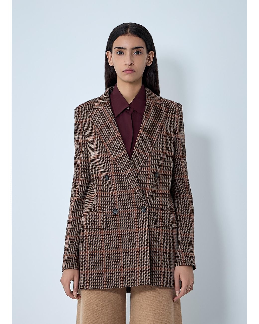 Max Mara Brown Check Double-Breasted Blazer