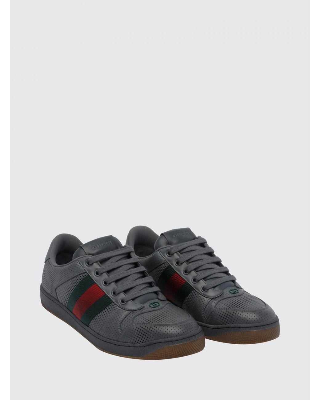 Gucci White Screener Low-Top Leather Trainers With Bicolour Web Stripe Detail for men