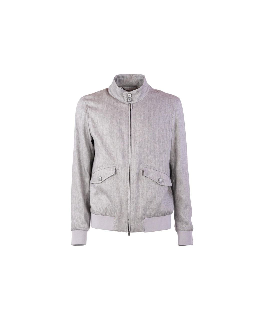Herno Gray Linen Bomber Jacket for men