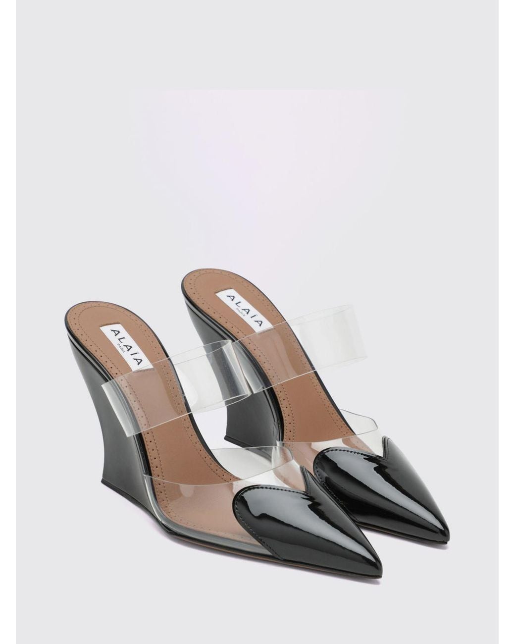 Alaïa White Le Cœur Heart-Print Patent Leather High-Heel Mules