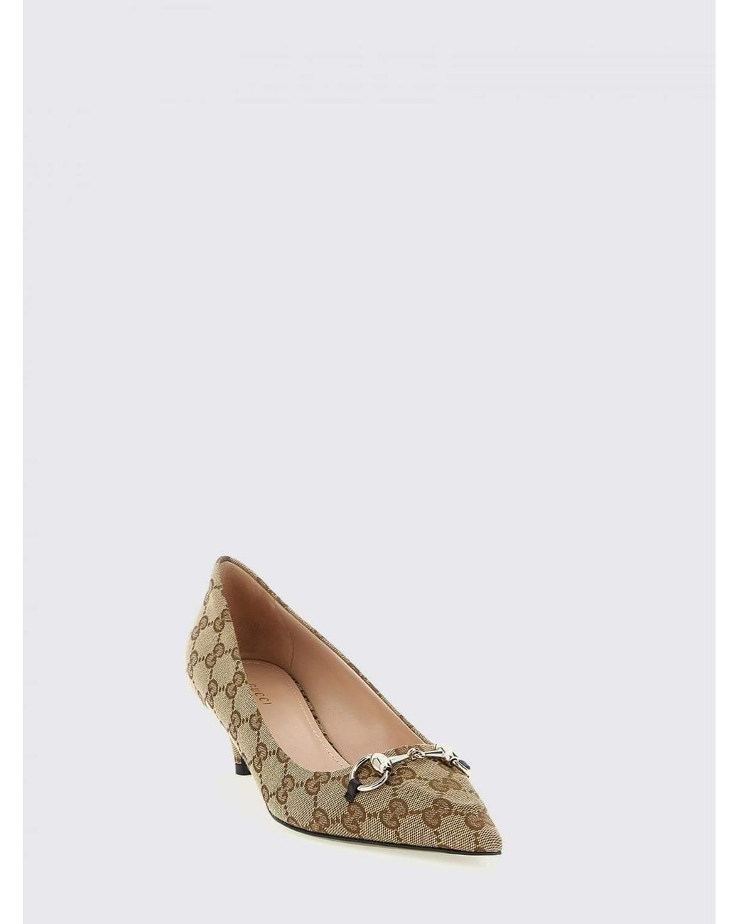 Gucci Natural Horsebit Gg Jacquard Monogram Canvas Pumps