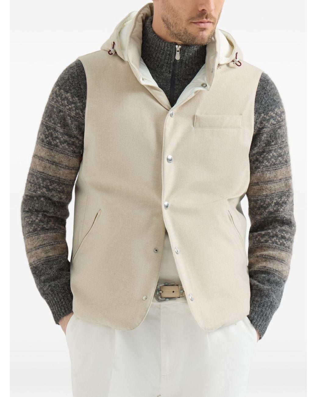 Brunello Cucinelli White Wool Padded Vest for men