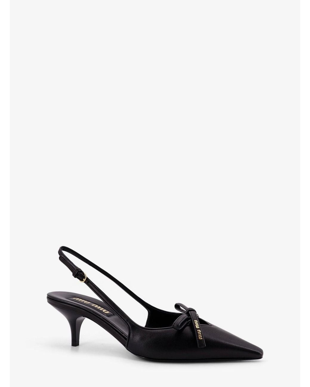 Miu Miu Black Leather Decollete With Logo Bow Detail