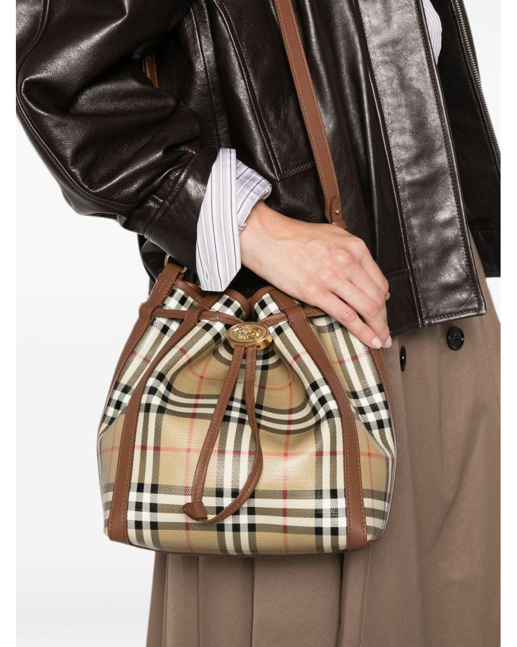Burberry Natural Small Drawstring Bucket Bag