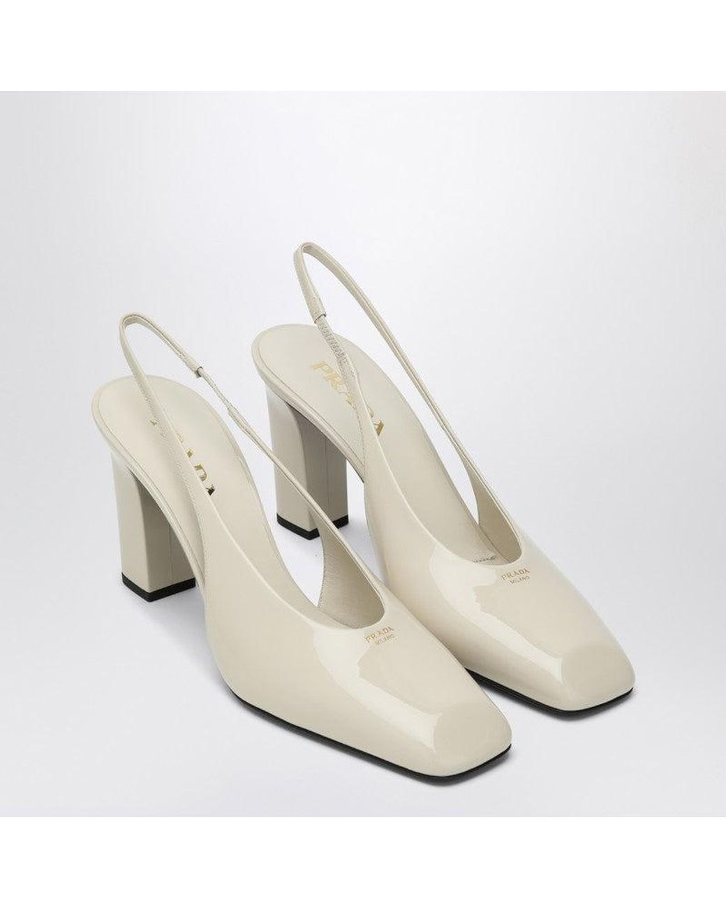 Prada Patent Leather Slingback Pumps With High Heel in White | Lyst