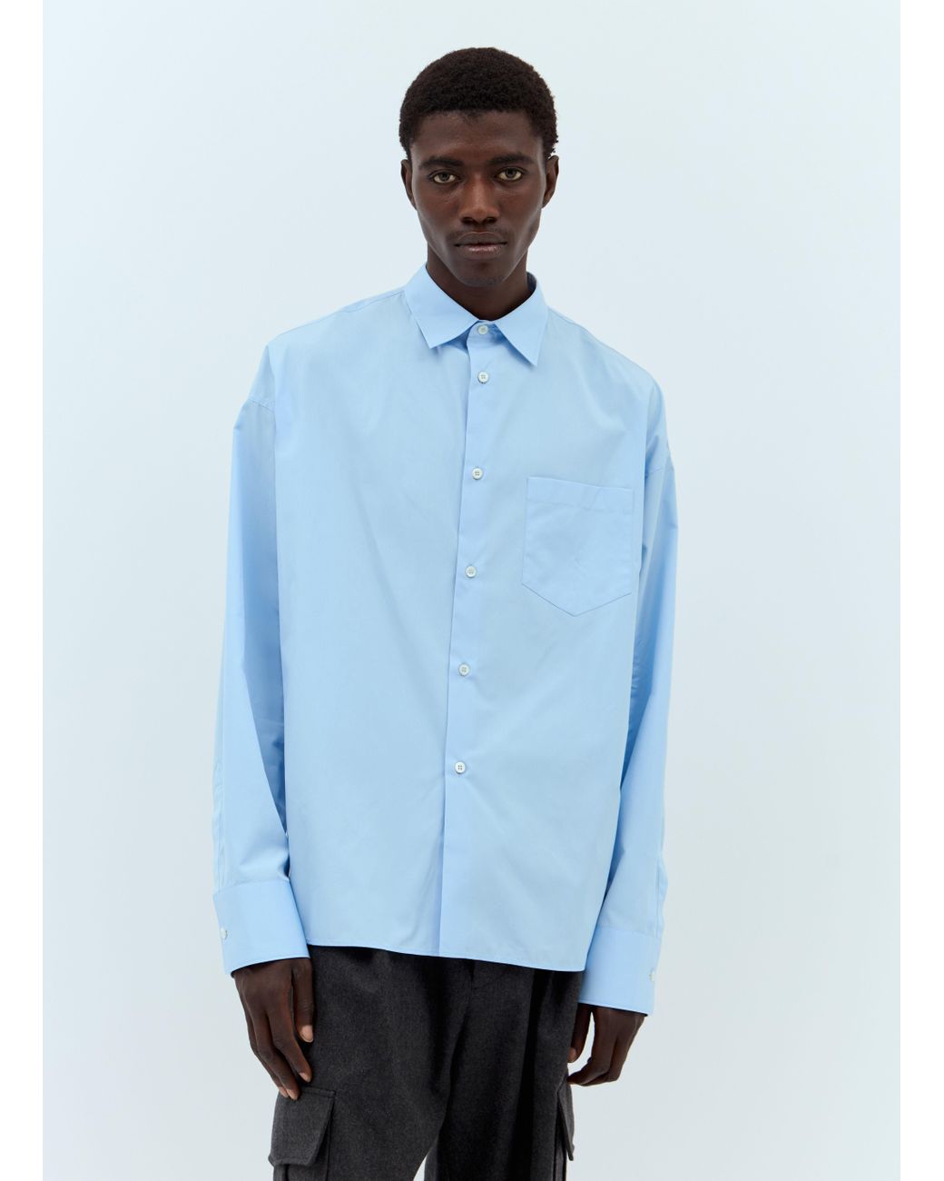 Prada Poplin Shirt in Blue for Men | Lyst