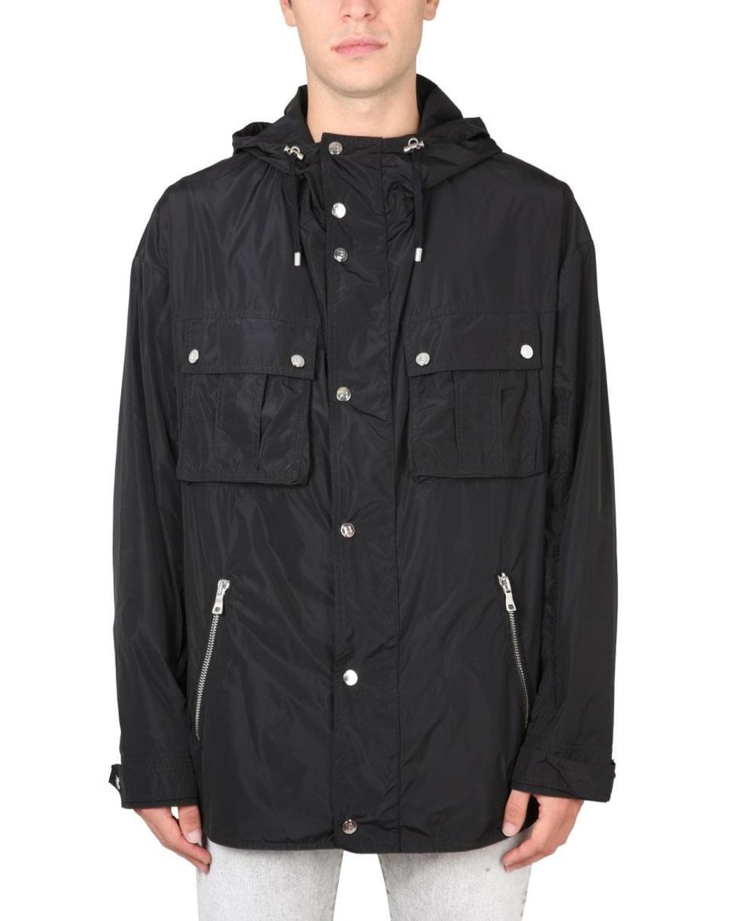Balmain Black Hooded Nylon Jacket for men