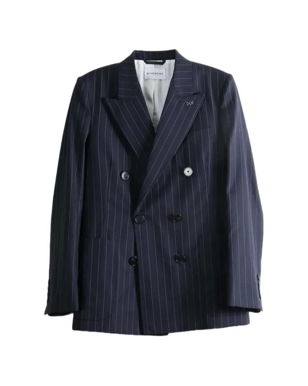 Givenchy Blue Striped Wool Double-Breasted Jacket