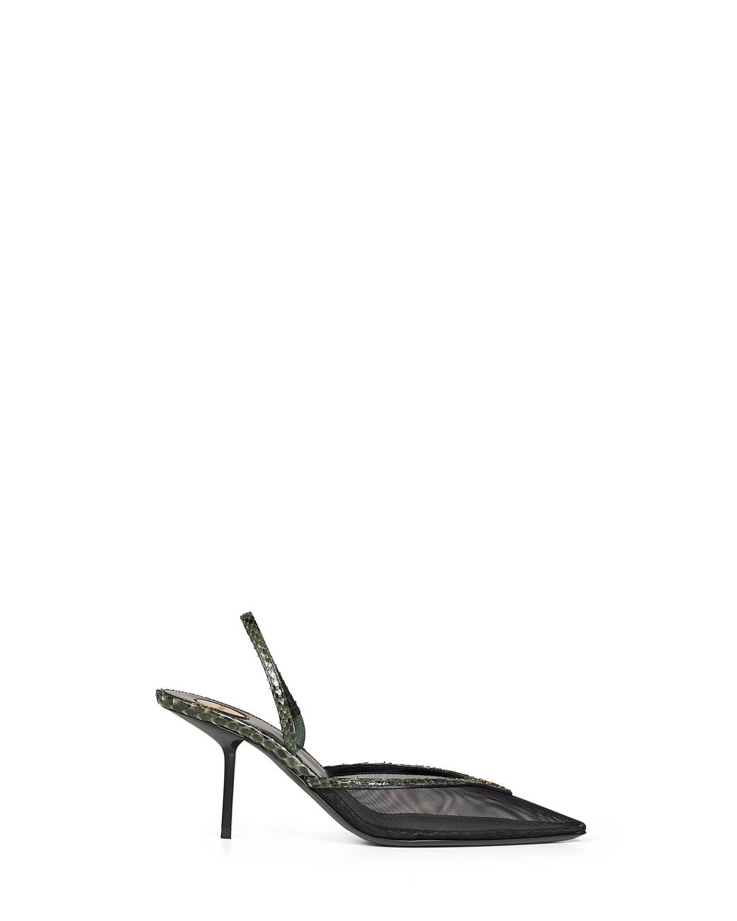 Saint Laurent White And Mesh And Python Slingback Pumps