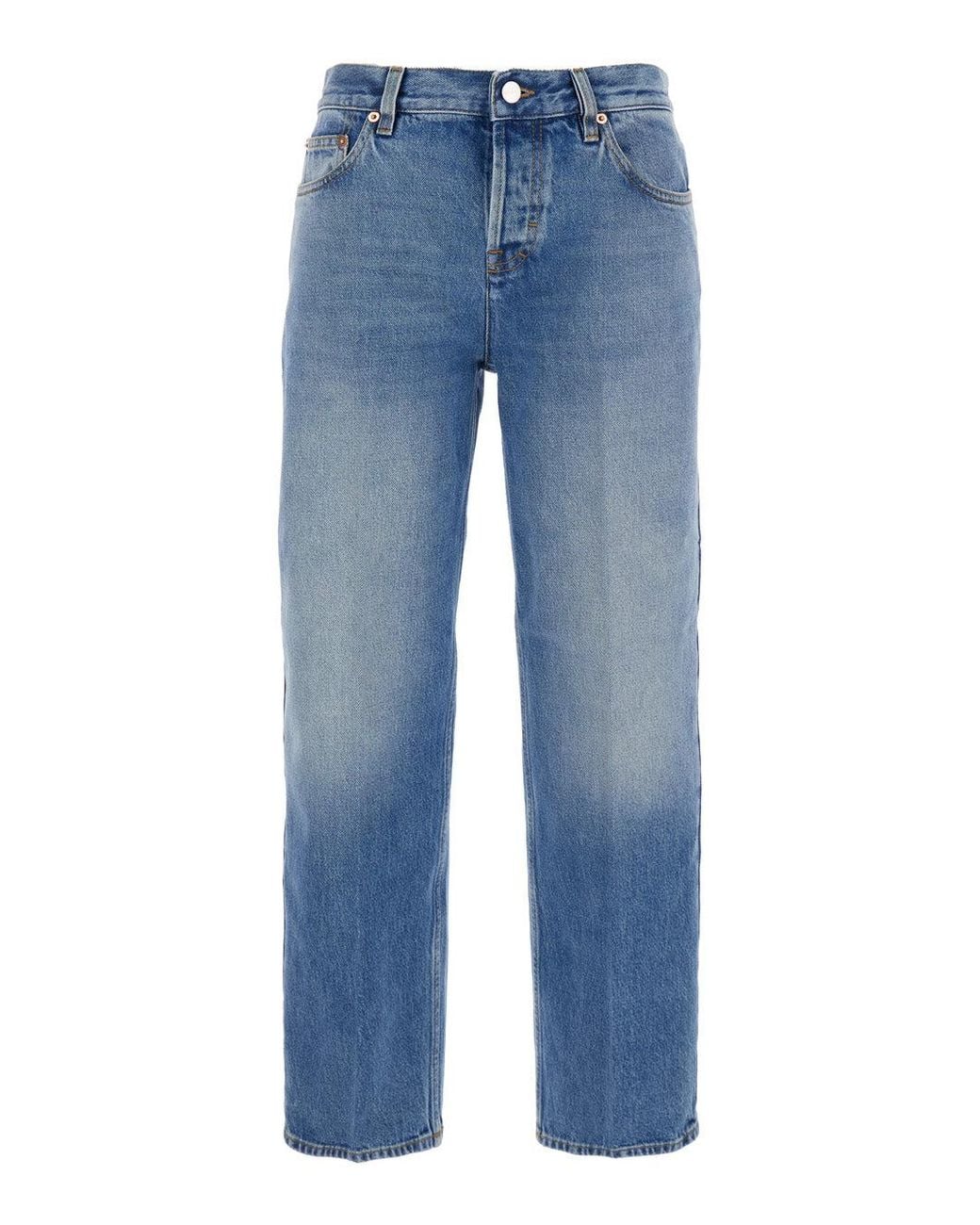 Gucci Blue Jeans With Logo Patch On The Rear And Faded Effect