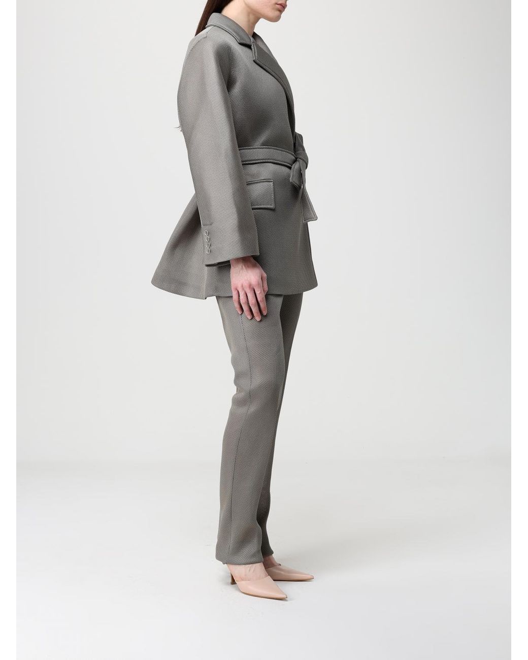 Max Mara Gray Structured Polyester Robe Jacket
