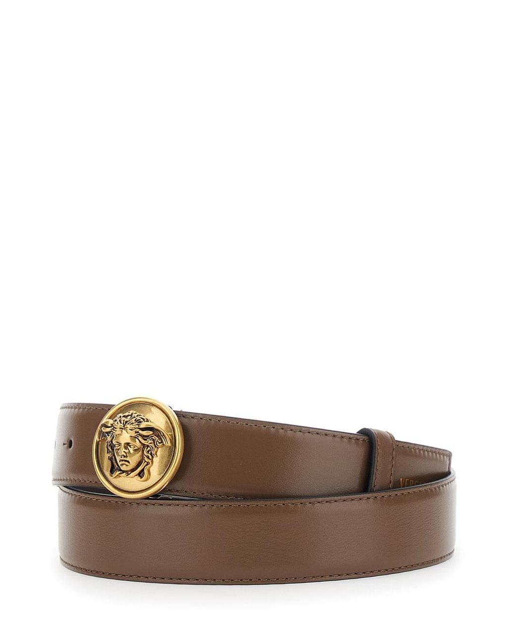 Versace Brown Belt With Medusa Metal Buckle for men