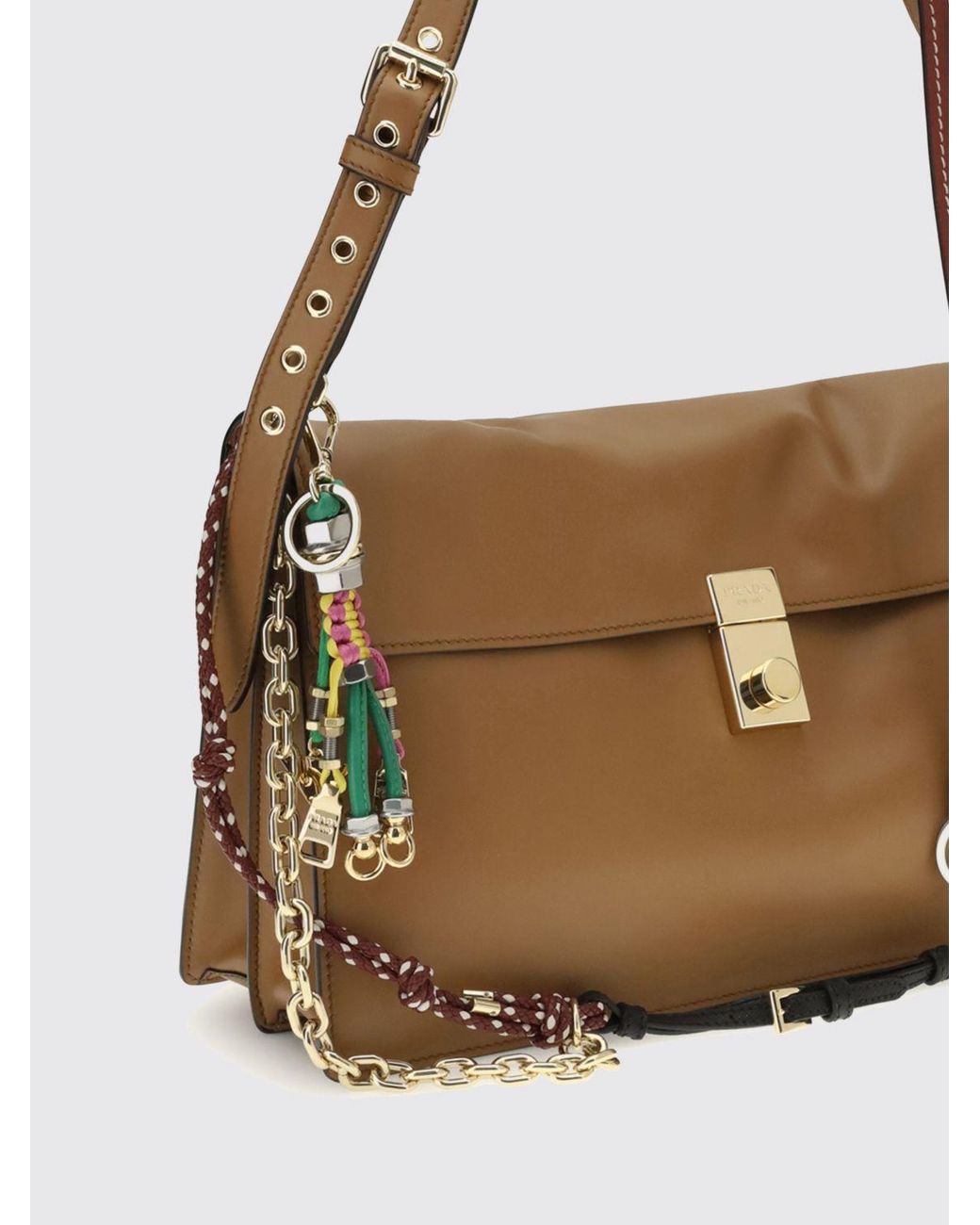 Prada Brown Large Soft Sound Calf Leather Shoulder Bag