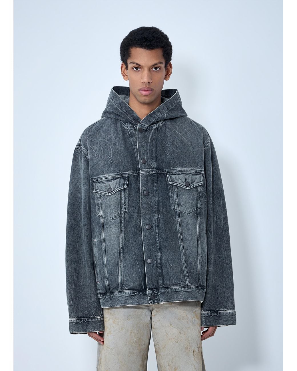 Acne Blue Hooded Denim Jacket for men