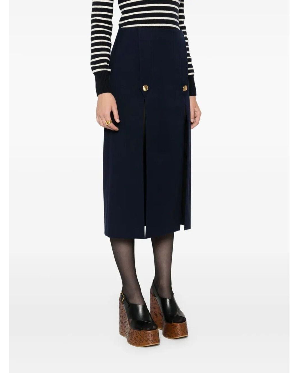 Chloé Blue Wool Midi Skirt