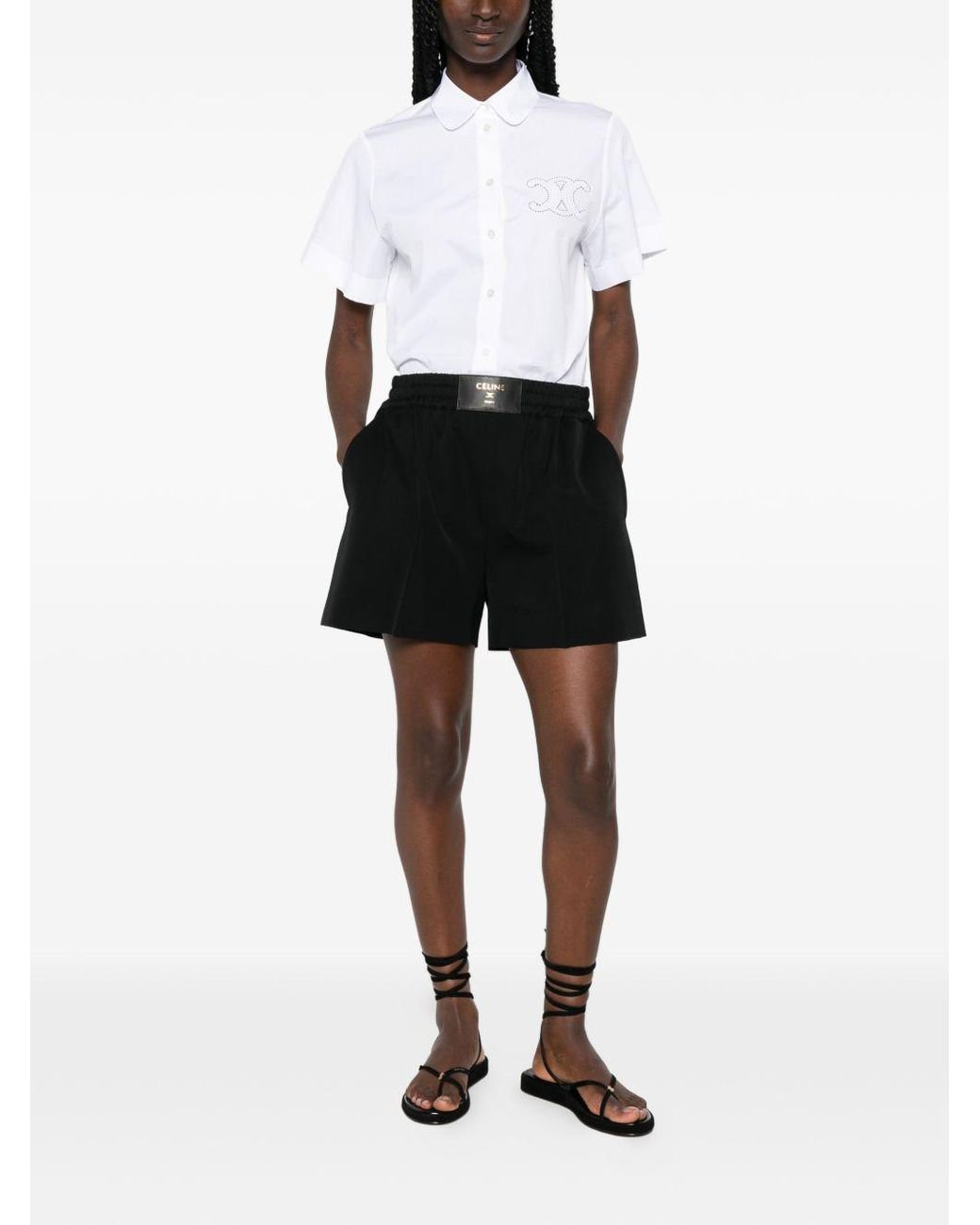 Céline Black Logo Wool Shorts
