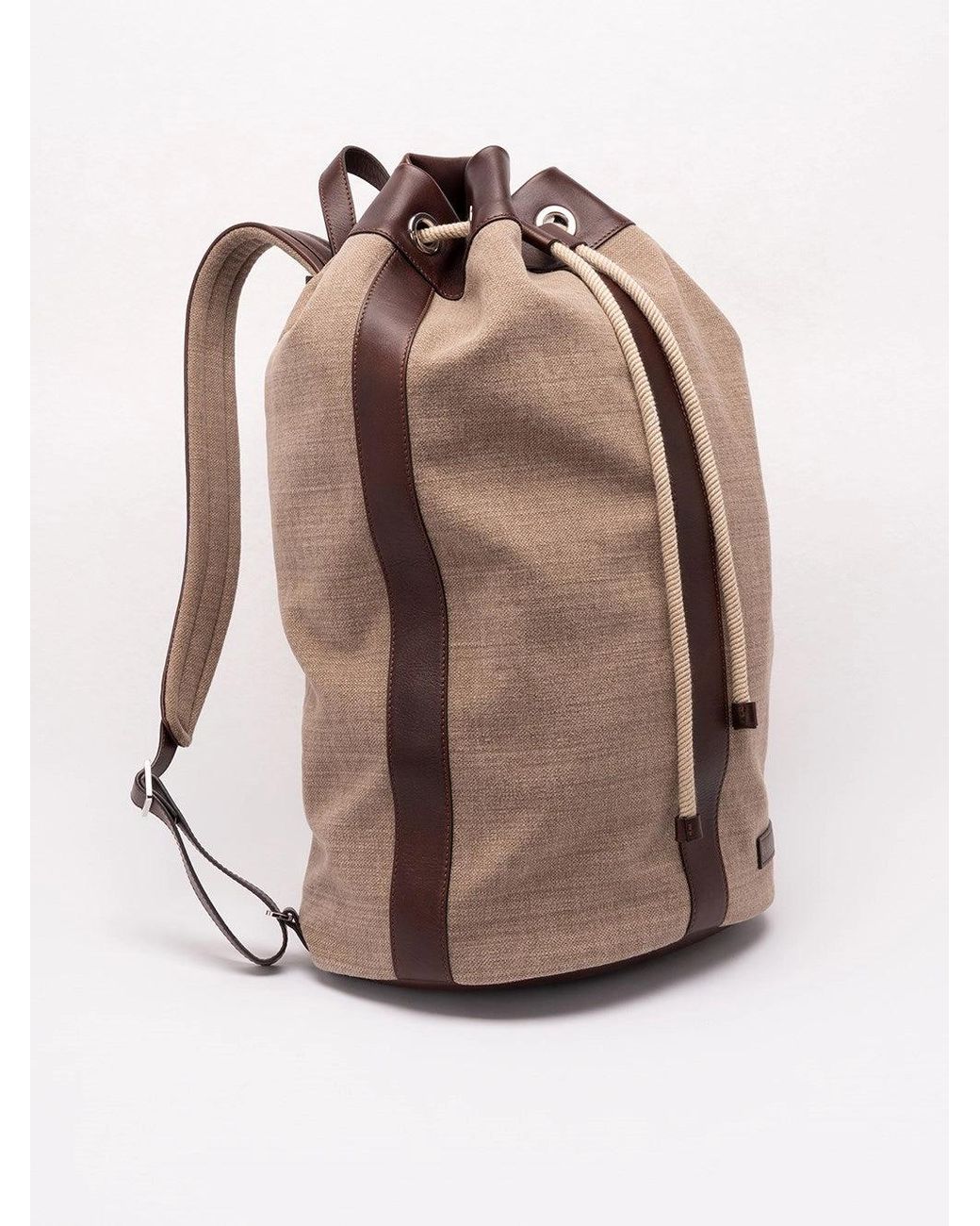 Brunello Cucinelli Brown Drawstring Backpack for men