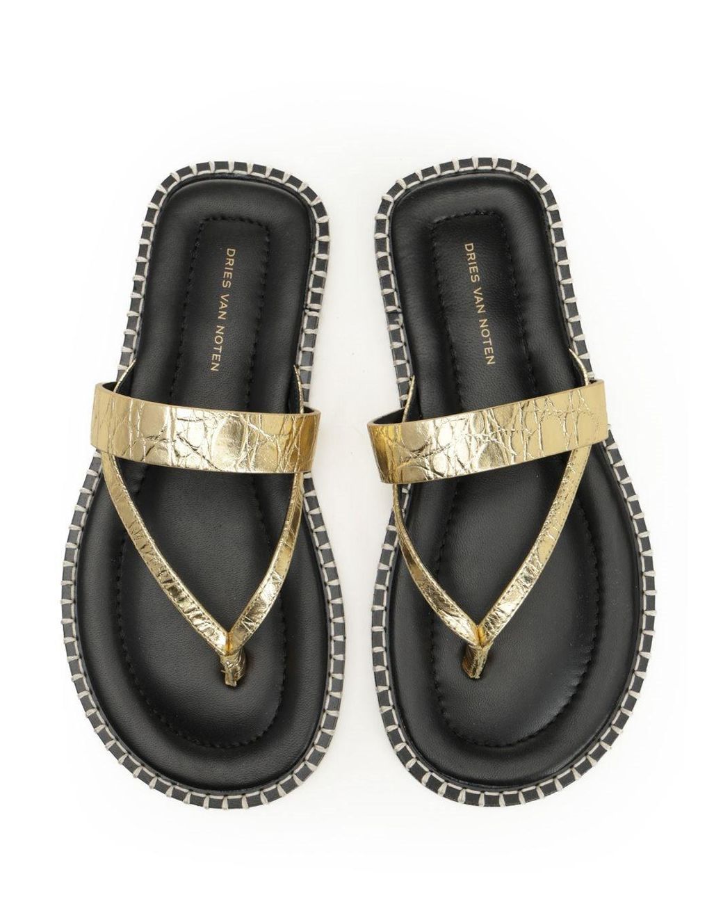 Dries Van Noten Multicolor Metallic Leather Flip-Flops