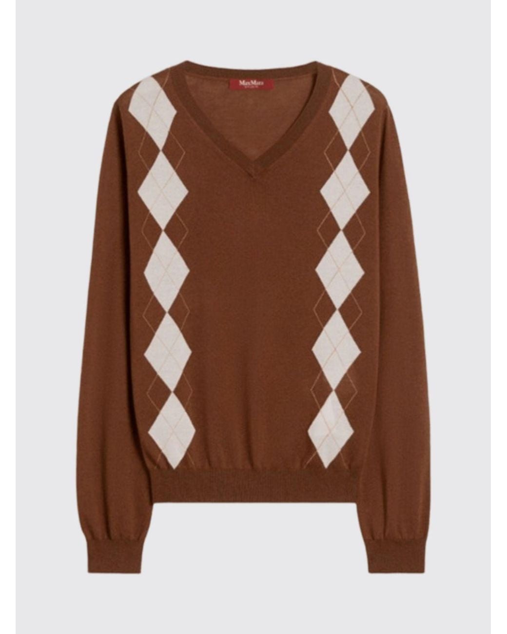 Max Mara Brown Silk And Wool Pullover With Diamond Pattern