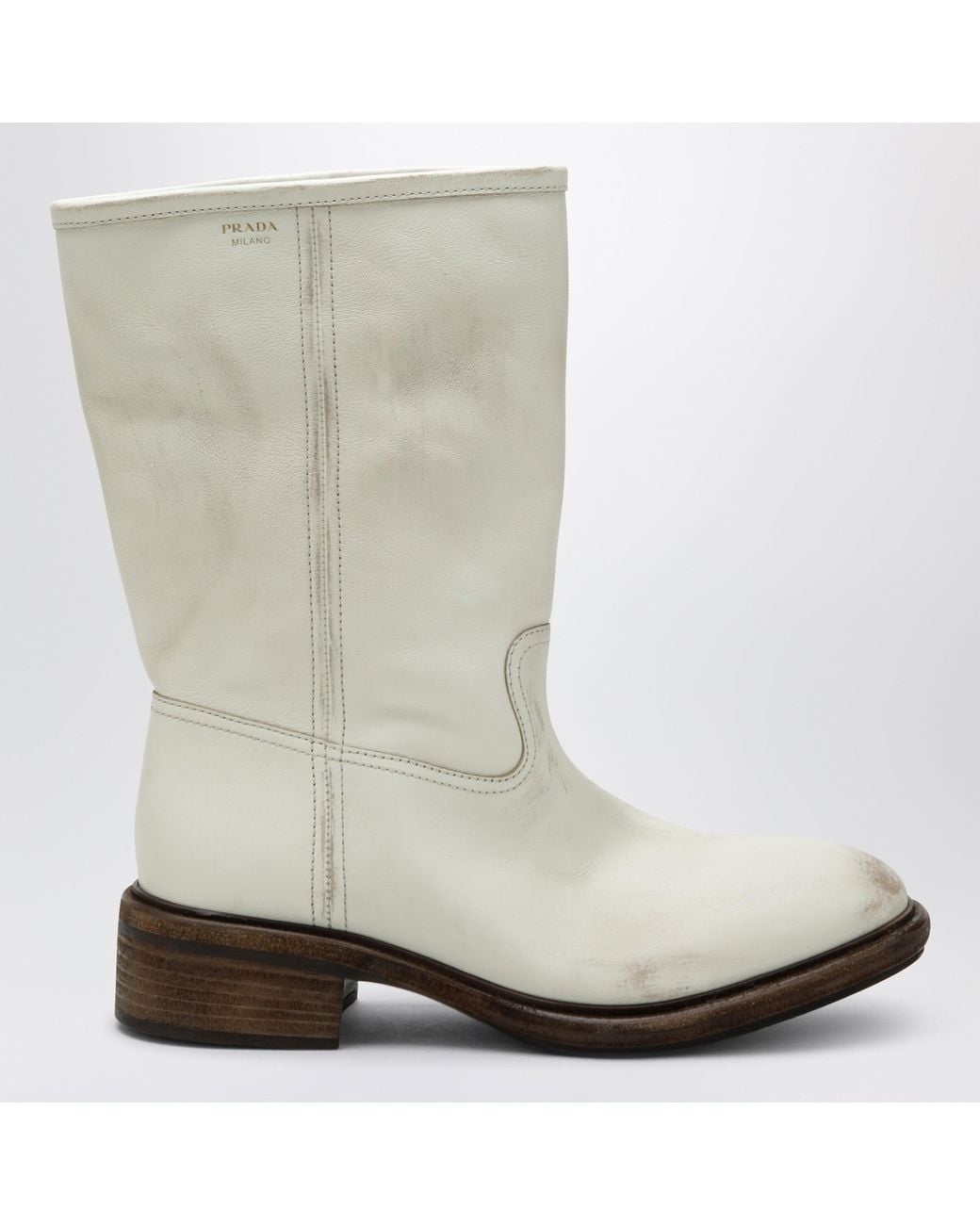 Prada White Talc-Colored Boots