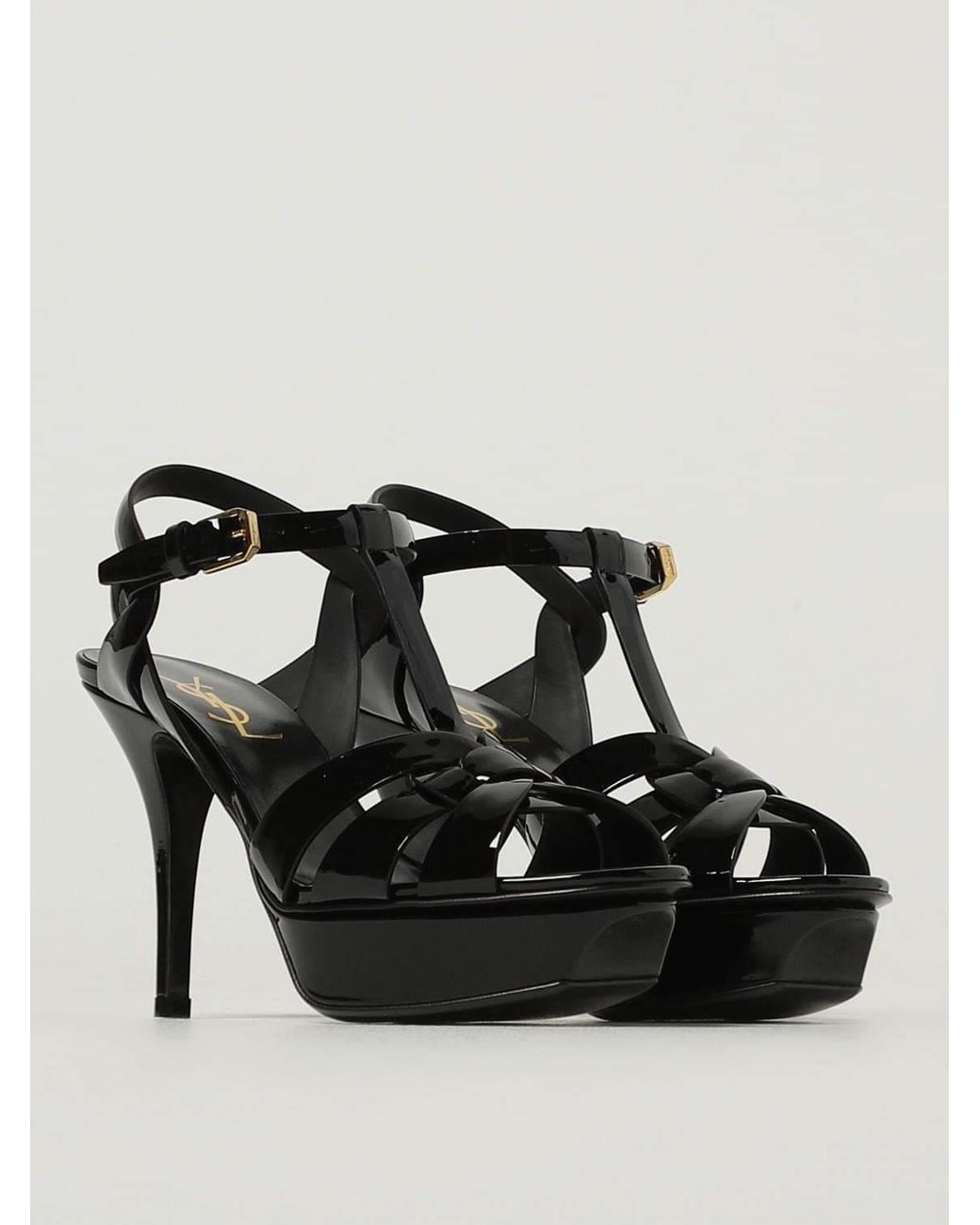 Saint Laurent Black Tribute Patent Leather Sandals