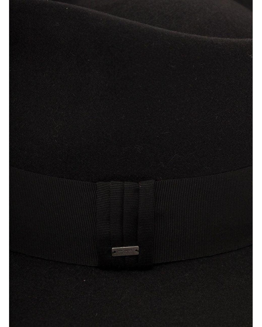 Saint Laurent Black Fedora Hat With Engraved Logo