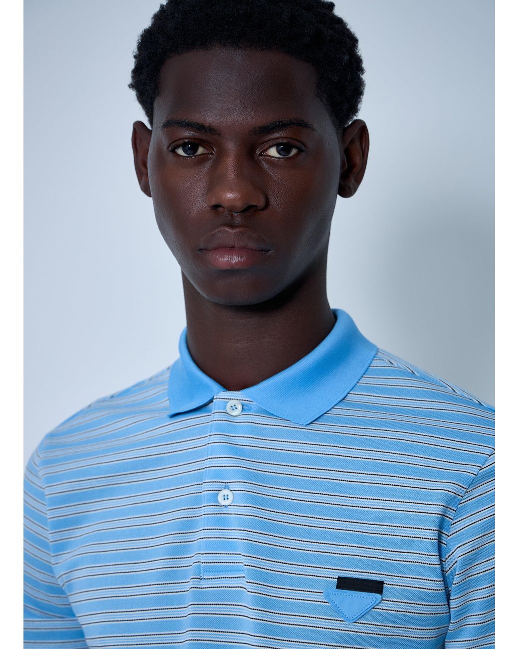 Prada Blue Striped Polo Sweater for men