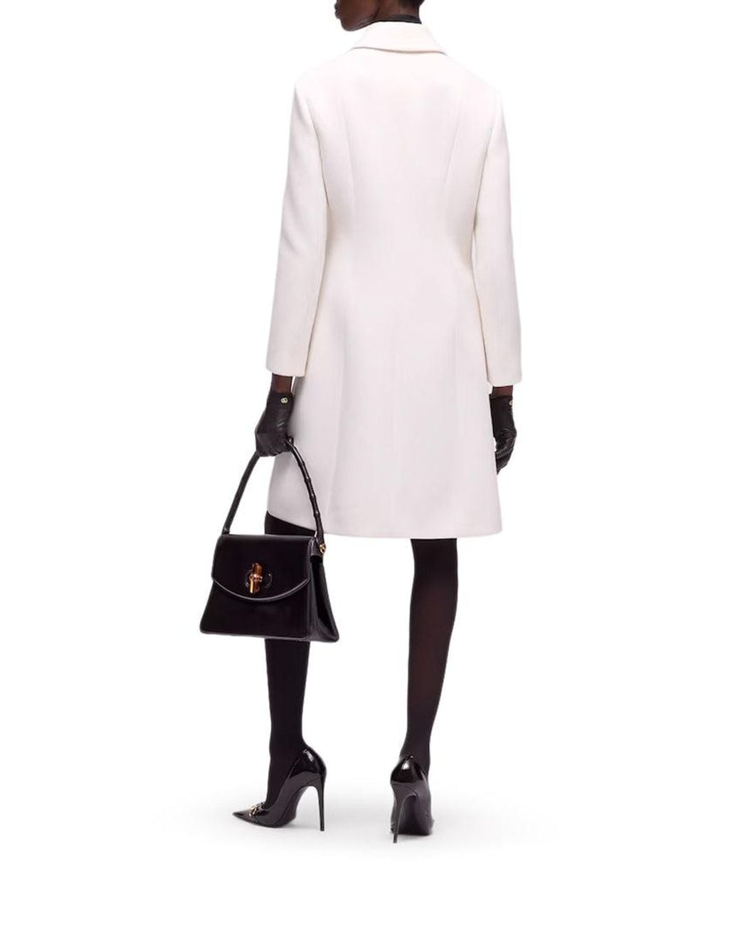 Gucci White Wool Natté Coat With Double G Button