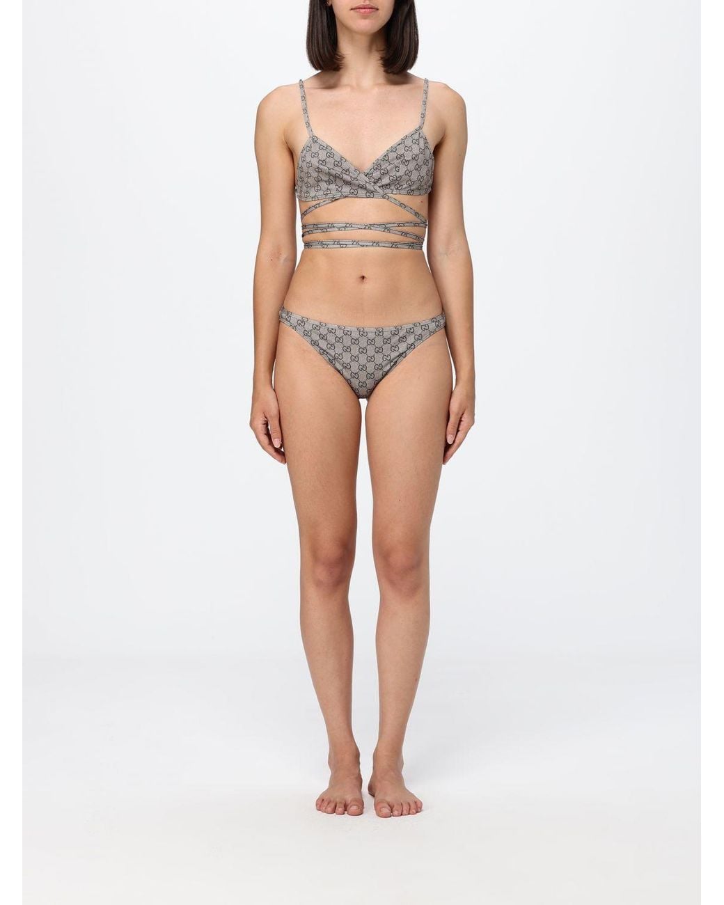 Gucci White Gg Monogram Jersey Triangle Bikini
