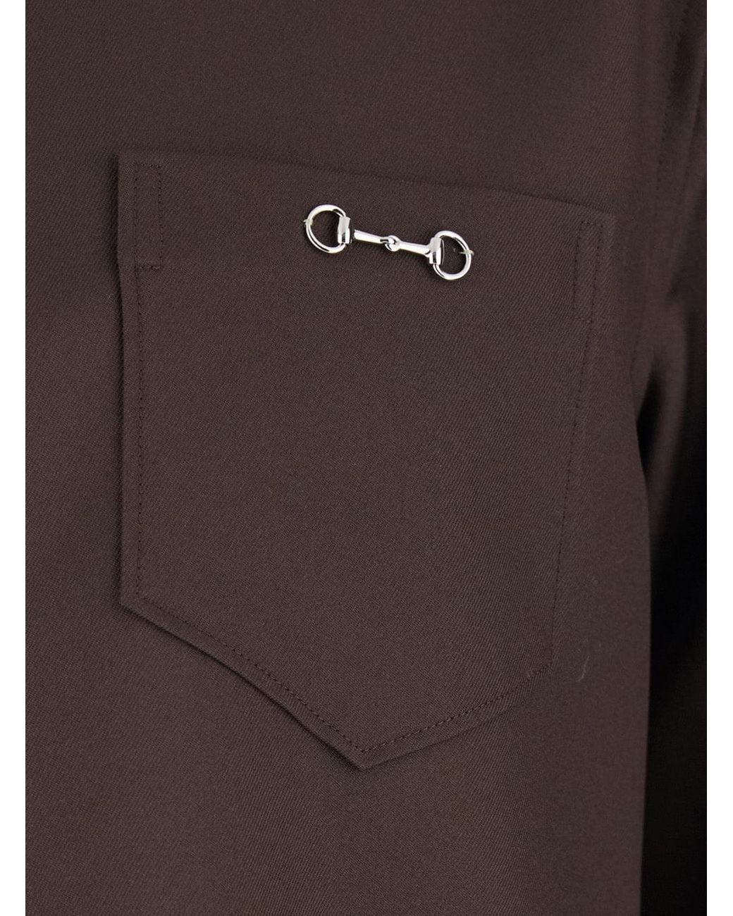 Gucci Brown Shirt With Classic Collar And Horsebit On The Front for men