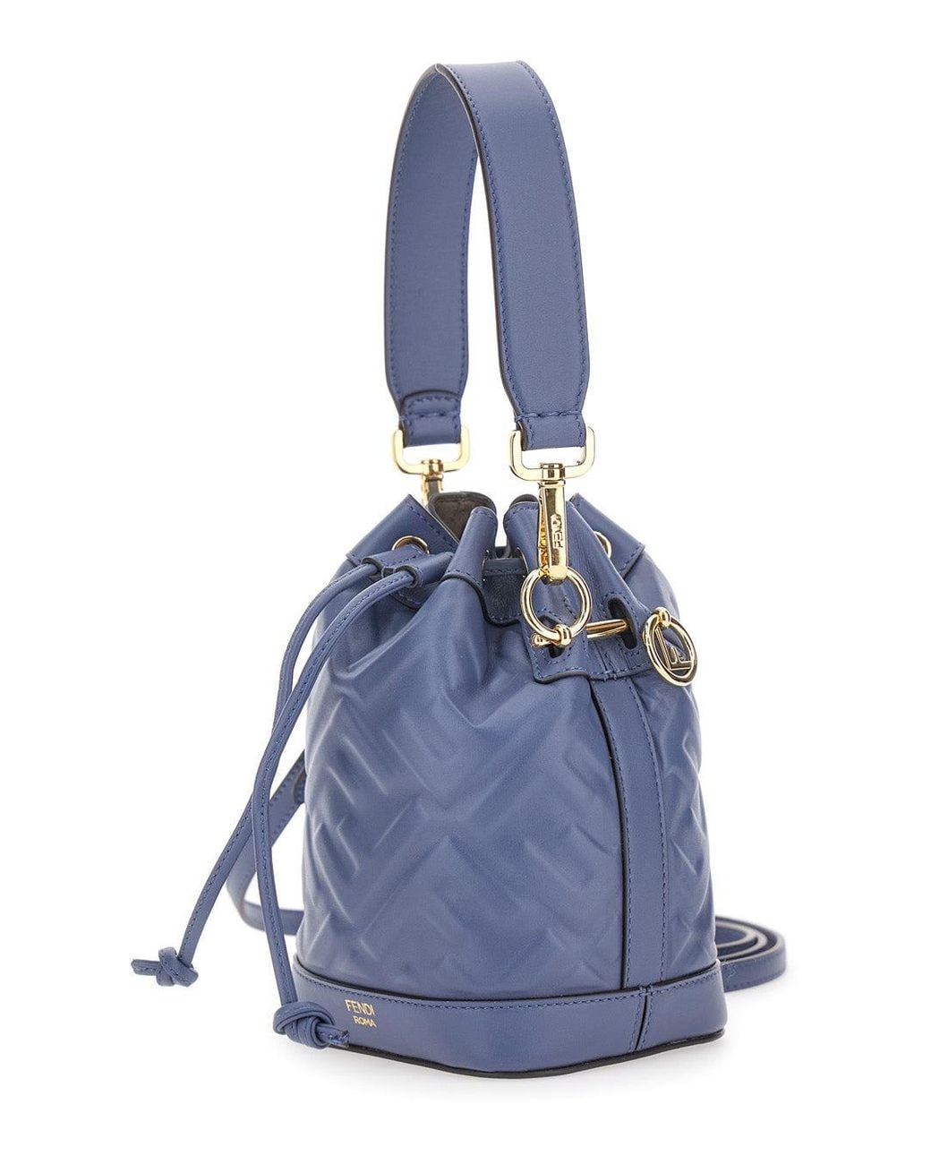 Fendi Blue 'Mon Tresor' Mini Handbag With Adjustable And Removable Shoulder Strap And All-Over Embossed Ff Motif