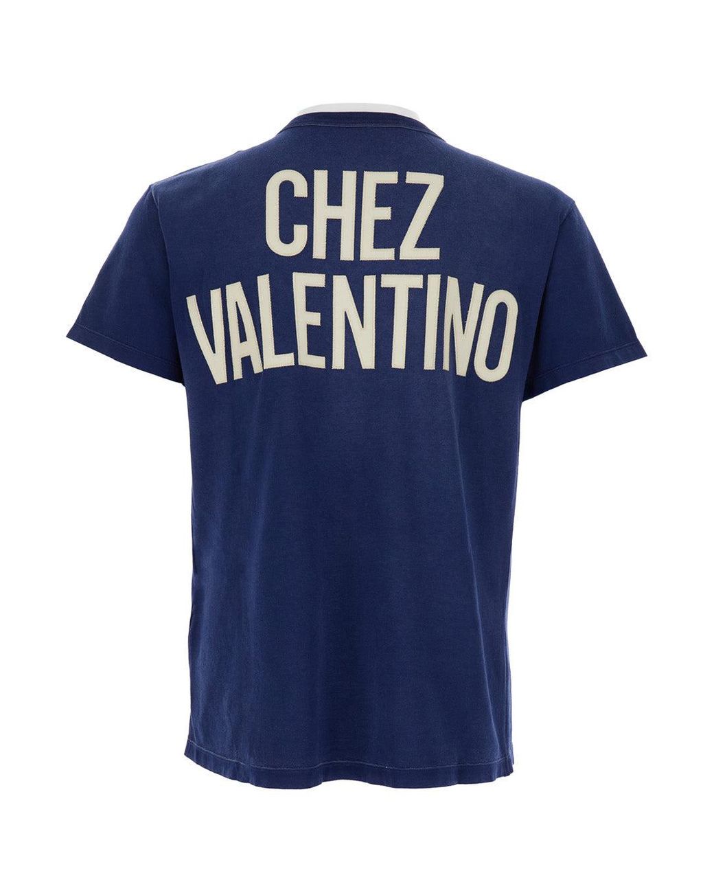 Valentino Blue Crewneck T-Shirt With Logo Lettering On The Rear for men