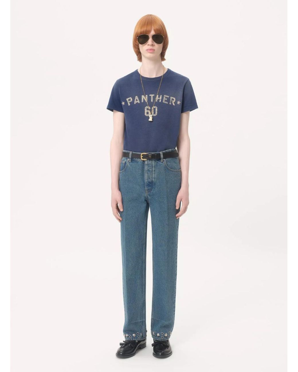 Valentino Blue Crewneck T-Shirt With Logo Lettering On The Rear for men