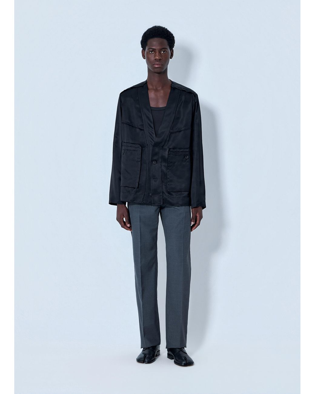 Maison Margiela Blue Buttoned Jacket With Patch Pockets for men