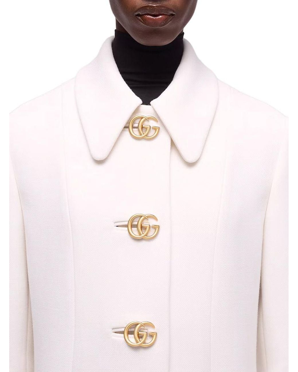 Gucci White Wool Natté Coat With Double G Button