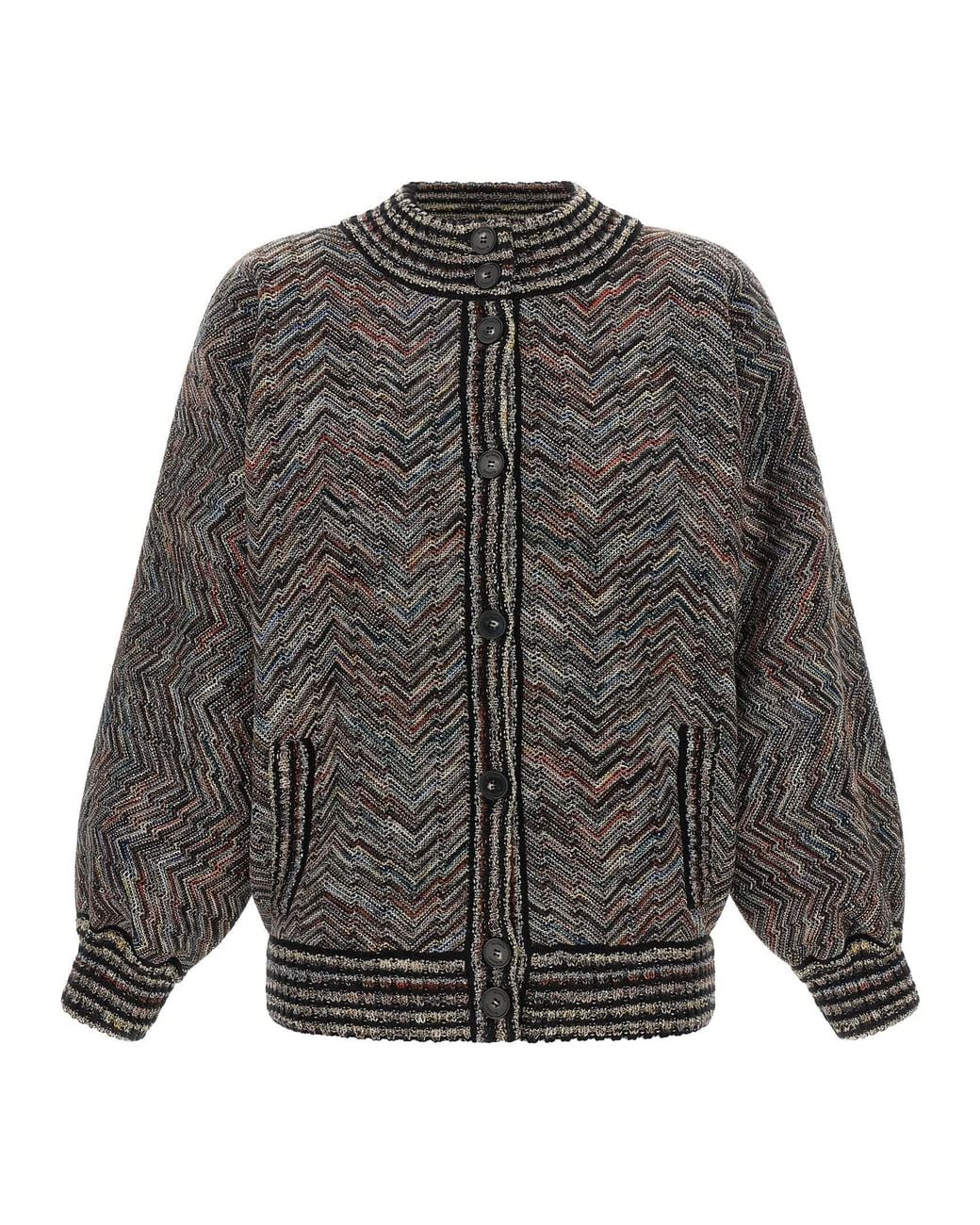 Missoni Gray Chevron Knit Bomber Jacket
