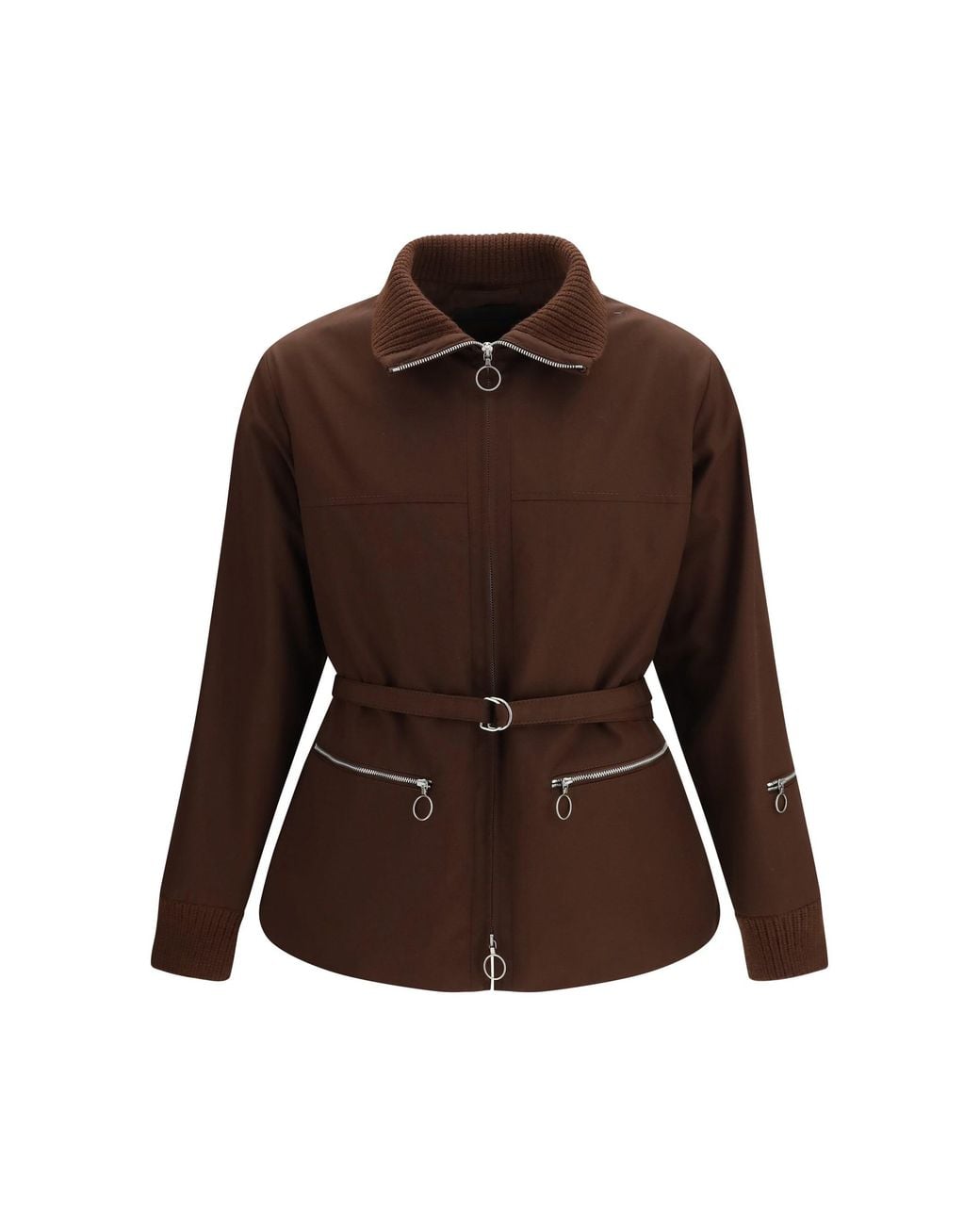 Prada Brown Technical Fabric Jacket With Belt for men
