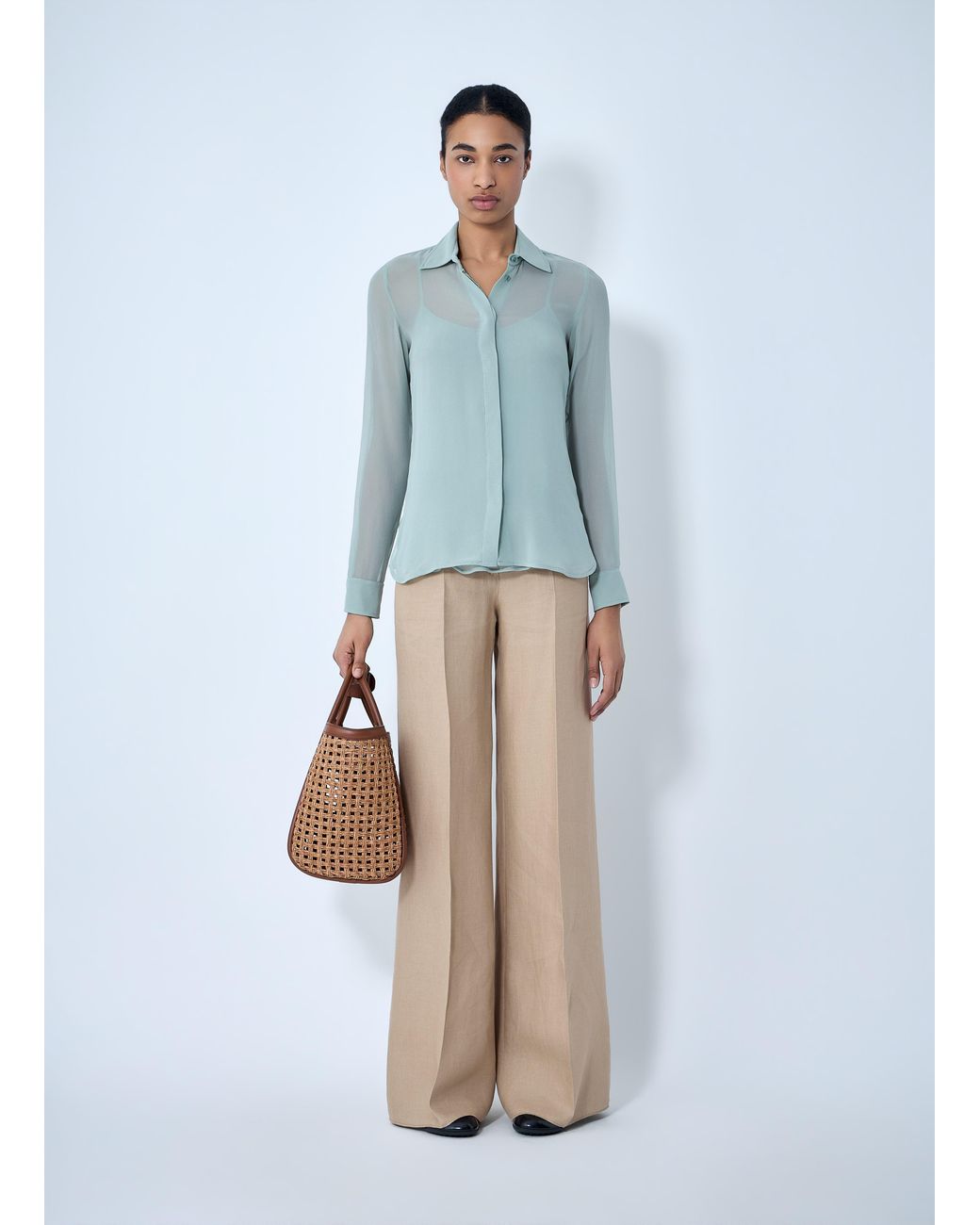 Max Mara Blue Sheer Button-Down Blouse