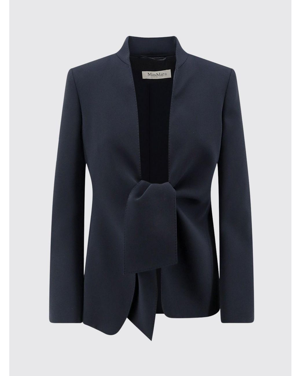 Max Mara Blue Slim Fit Short Cady Blazer With Tie Fastening