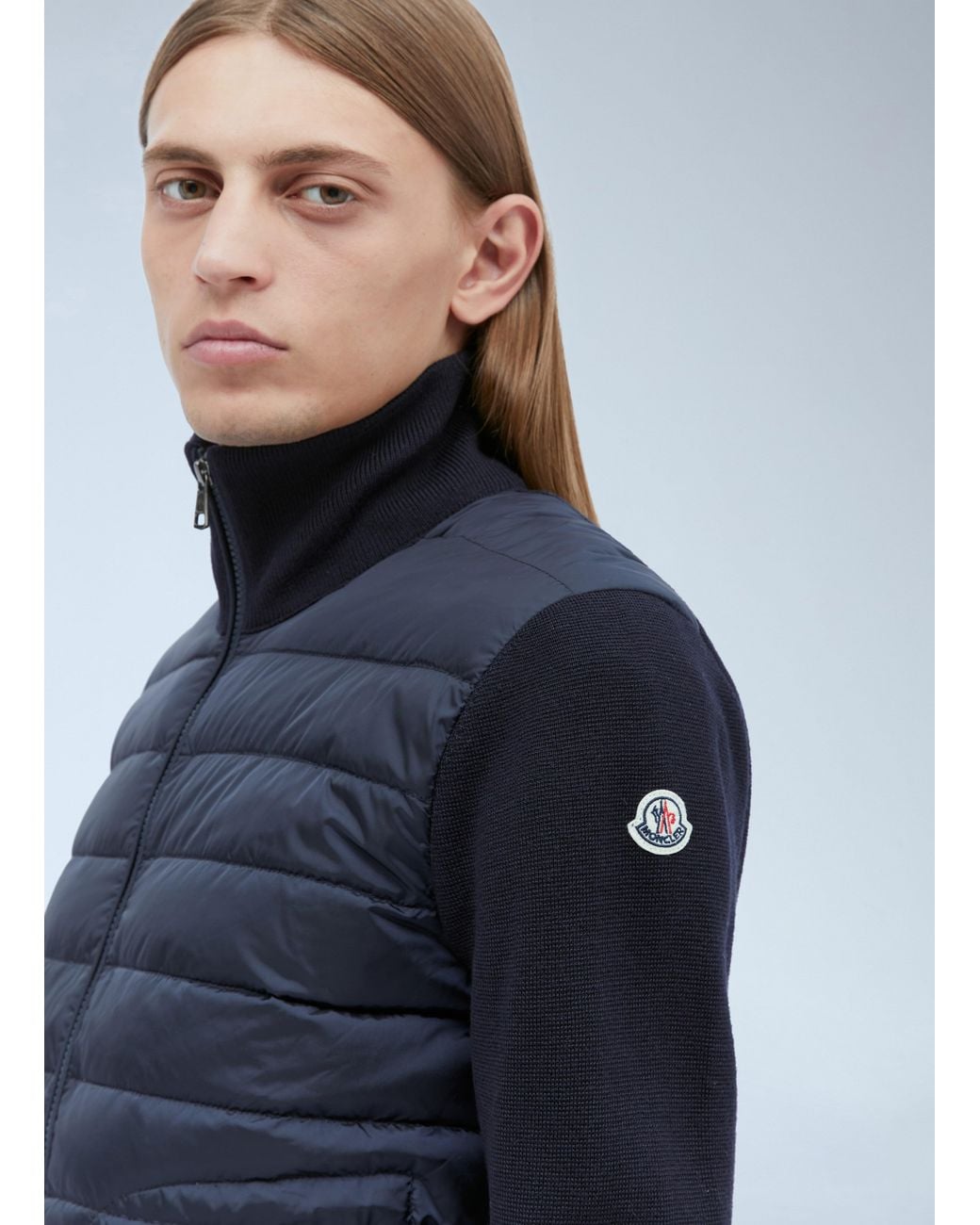 Moncler Blue Logo Patch Zip-Up Cardigan for men