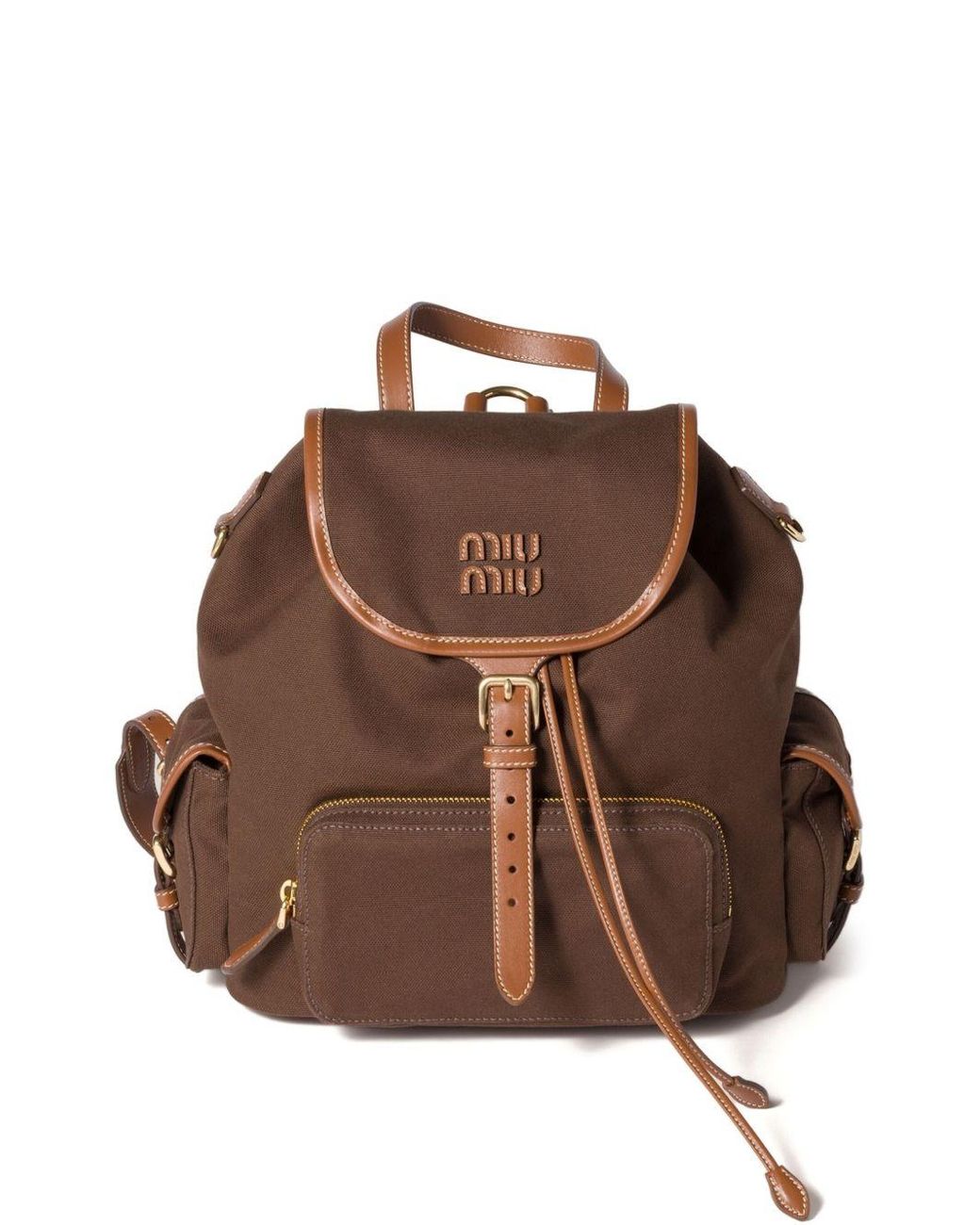 Miu Miu Canvas And Leather Large Backpack in Brown | Lyst