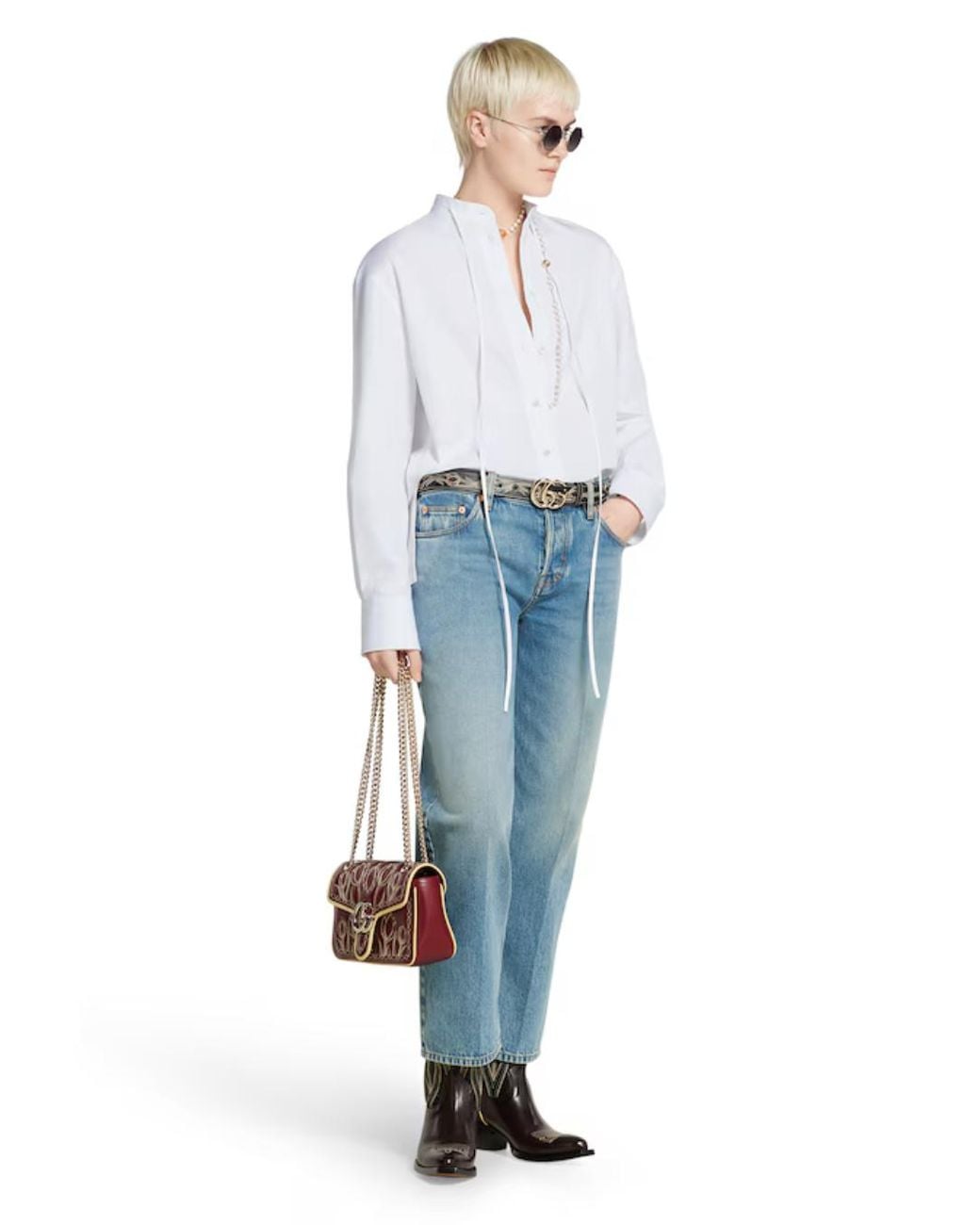 Gucci Blue Jeans With Logo Patch On The Rear And Faded Effect