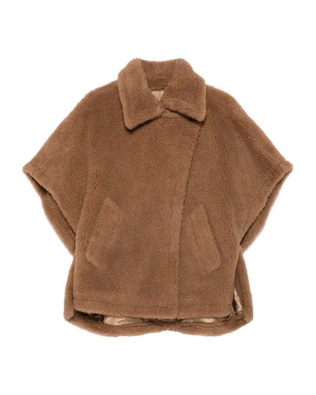 Max Mara Brown Shearling-Effect Cape Jacket